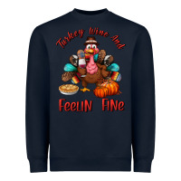 Navy turkey wine and feelin fine Heavyweight Sweatshirt - BundleAndBundleShop