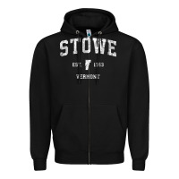 Black Stowe Vermont Vt Vintage Athletic Sports Zipper Hoodie - minhPixels