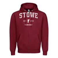 Burgundy Stowe Vermont Vt Vintage Athletic Sports Zipper Hoodie - minhPixels