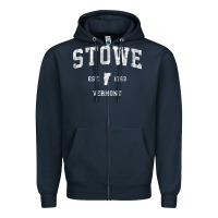 Navy Stowe Vermont Vt Vintage Athletic Sports Zipper Hoodie - minhPixels