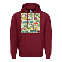 Burgundy Planes, Trains, and Automobiles pattern Chiffon Top Zipper Hoodie - minhPixels