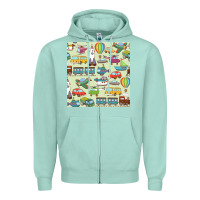 Seafoam Planes, Trains, and Automobiles pattern Chiffon Top Zipper Hoodie - minhPixels
