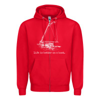 Red Life Is Better On A Boat Sailboat Sketch Cool Sailing Gifts Zipper Hoodie - minhPixels