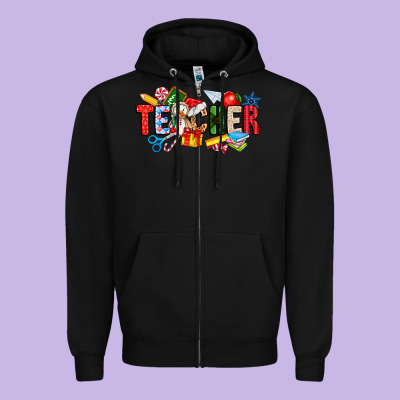 Christmas Teacher Zipper Hoodie Designed By Cowhidedigitalart