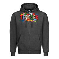 Charcoal Heather Christmas teacher Zipper Hoodie - CowhideDigitalArt
