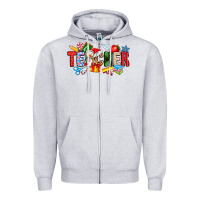 Heather Grey Christmas teacher Zipper Hoodie - CowhideDigitalArt