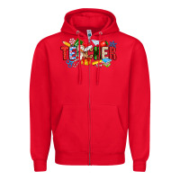 Red Christmas teacher Zipper Hoodie - CowhideDigitalArt
