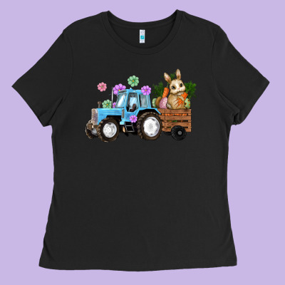 Easter Tracktor Bunny Carrot Flowers  Egg Ladies Tee Designed By Ranaportraitstore