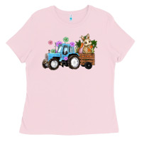 Bubblegum Pink easter tracktor bunny carrot flowers  egg Ladies Tee - RanaPortraitStore