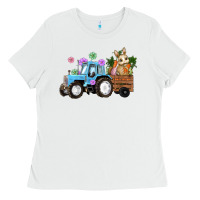 White easter tracktor bunny carrot flowers  egg Ladies Tee - RanaPortraitStore