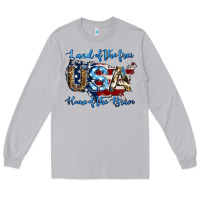 Land Of The Free Home Of The Brave American Flag Background Long Sleeve Tee | Teevron