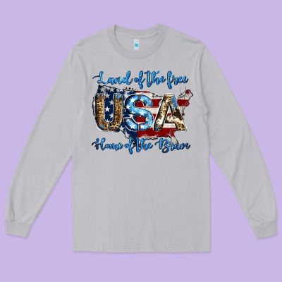 Land Of The Free Home Of The Brave American Flag Background Long Sleeve Tee Designed By Jasminsmagicworld