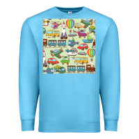 Ocean Blue Planes, Trains, and Automobiles pattern Chiffon Top Premium Sweatshirt - minhPixels