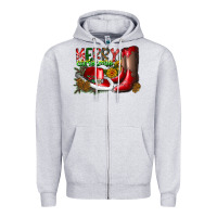 Heather Grey cowboy merry christmas Zipper Hoodie - CowhideDigitalArt