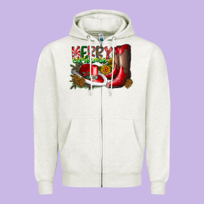 Cowboy Merry Christmas Zipper Hoodie Designed By Cowhidedigitalart