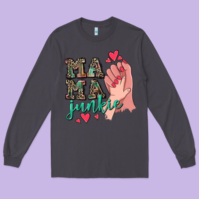 Mama Junkie Mother's Day Long Sleeve Tee Designed By Cowgirlartshop