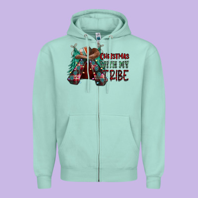 Christmas With Tribe Zipper Hoodie Designed By Cowhidedigitalart