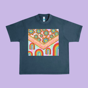 Hippie Rainbow And Daisy Urban Heavy Tee Designed By Tumblerdesignbyshophia