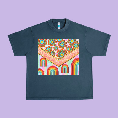 Hippie Rainbow And Daisy Urban Heavy Tee Designed By Tumblerdesignbyshophia