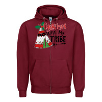 Burgundy Christmas with my tribe boho Zipper Hoodie - CowhideDigitalArt