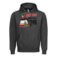 Charcoal Heather Christmas with my tribe boho Zipper Hoodie - CowhideDigitalArt