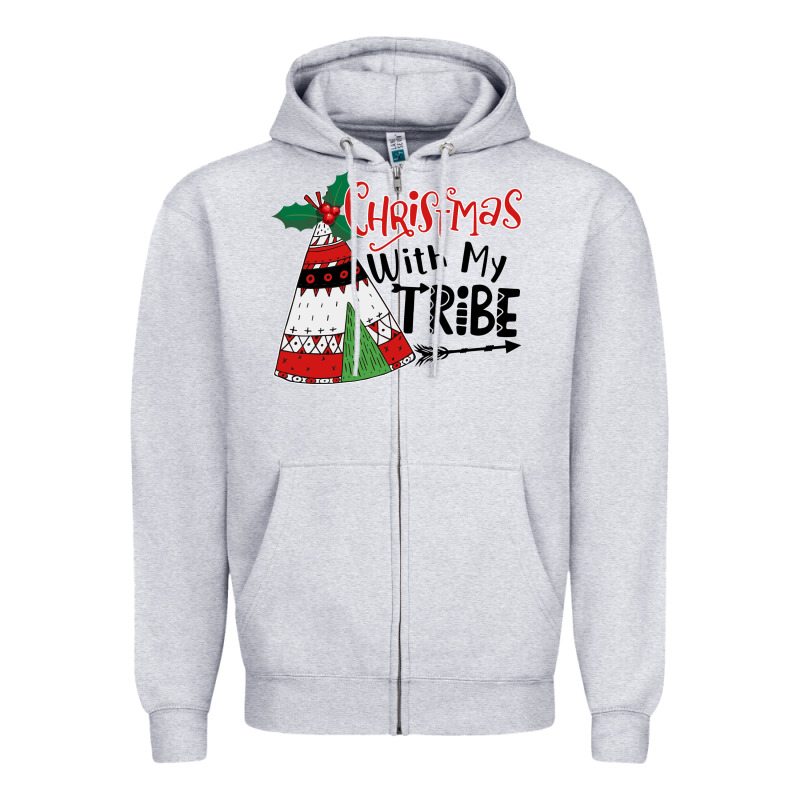 Christmas With My Tribe Boho Zipper Hoodie by CowhideDigitalArt | Teevron