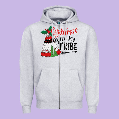 Christmas With My Tribe Boho Zipper Hoodie Designed By Cowhidedigitalart