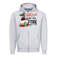Heather Grey Christmas with my tribe boho Zipper Hoodie - CowhideDigitalArt