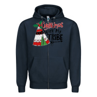 Navy Christmas with my tribe boho Zipper Hoodie - CowhideDigitalArt