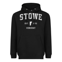 Black Stowe Vermont Vt Vintage Athletic Sports Heavyweight Hoodie - minhPixels