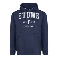 Navy Stowe Vermont Vt Vintage Athletic Sports Heavyweight Hoodie - minhPixels