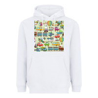 White Planes, Trains, and Automobiles pattern Chiffon Top Heavyweight Hoodie - minhPixels