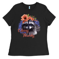 Black Classy But a Little Thrashy Raccoon with Flowers Ladies Tee - Bettercallsaul