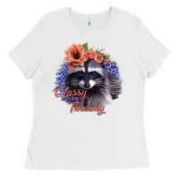 White Classy But a Little Thrashy Raccoon with Flowers Ladies Tee - Bettercallsaul