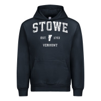 Navy Stowe Vermont Vt Vintage Athletic Sports Urban Hoodie - minhPixels