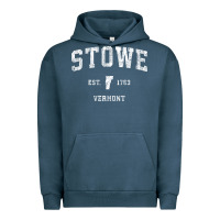 Pigment Midnight Navy Stowe Vermont Vt Vintage Athletic Sports Urban Hoodie - minhPixels