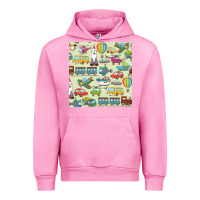 Fuchsia Pink Planes, Trains, and Automobiles pattern Chiffon Top Urban Hoodie - minhPixels