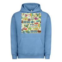 Pigment Pebble Blue Planes, Trains, and Automobiles pattern Chiffon Top Urban Hoodie - minhPixels