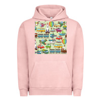 Pigment Salmon Planes, Trains, and Automobiles pattern Chiffon Top Urban Hoodie - minhPixels