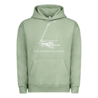 Pigment Oil Green Life Is Better On A Boat Sailboat Sketch Cool Sailing Gifts Urban Hoodie - minhPixels