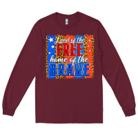 Burgundy land of the free th of july brushstroke Long Sleeve Tee - Jasminsmagicworld