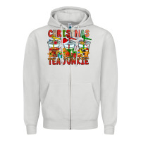 Dove Grey Christmas tea junkie Zipper Hoodie - CowhideDigitalArt