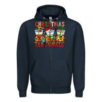 Navy Christmas tea junkie Zipper Hoodie - CowhideDigitalArt