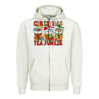 Oatmeal Heather Christmas tea junkie Zipper Hoodie - CowhideDigitalArt