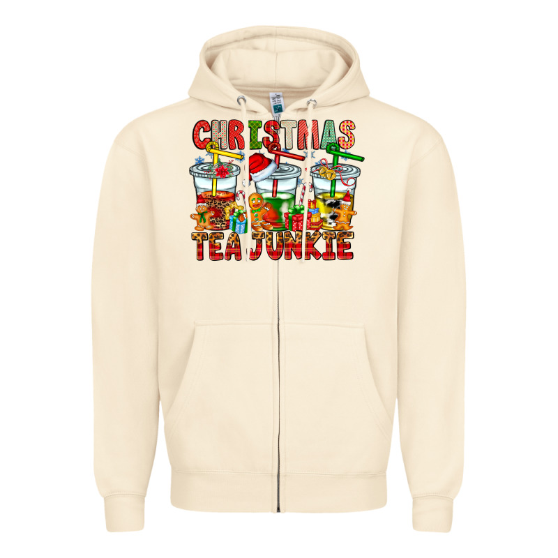 Christmas Tea Junkie Zipper Hoodie by CowhideDigitalArt | Teevron