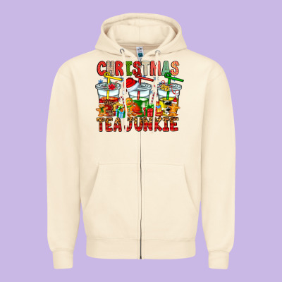 Christmas Tea Junkie Zipper Hoodie Designed By Cowhidedigitalart