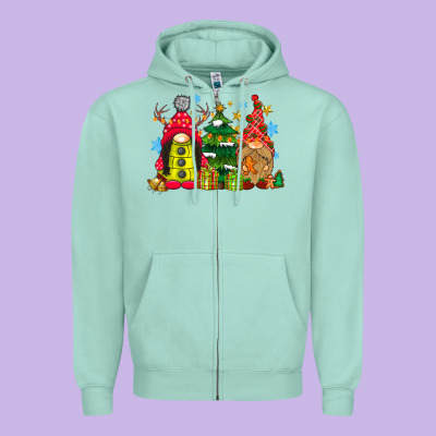 Gnome Christmas Zipper Hoodie Designed By Cowhidedigitalart