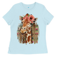 Baby Blue Giraffe with Floral Ladies Tee - Bettercallsaul