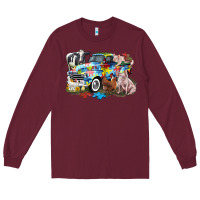Burgundy Autism truck with farm animals Long Sleeve Tee - CowGirlArtShop