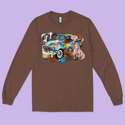 Autism Truck With Farm Animals Long Sleeve Tee Designed By Cowgirlartshop